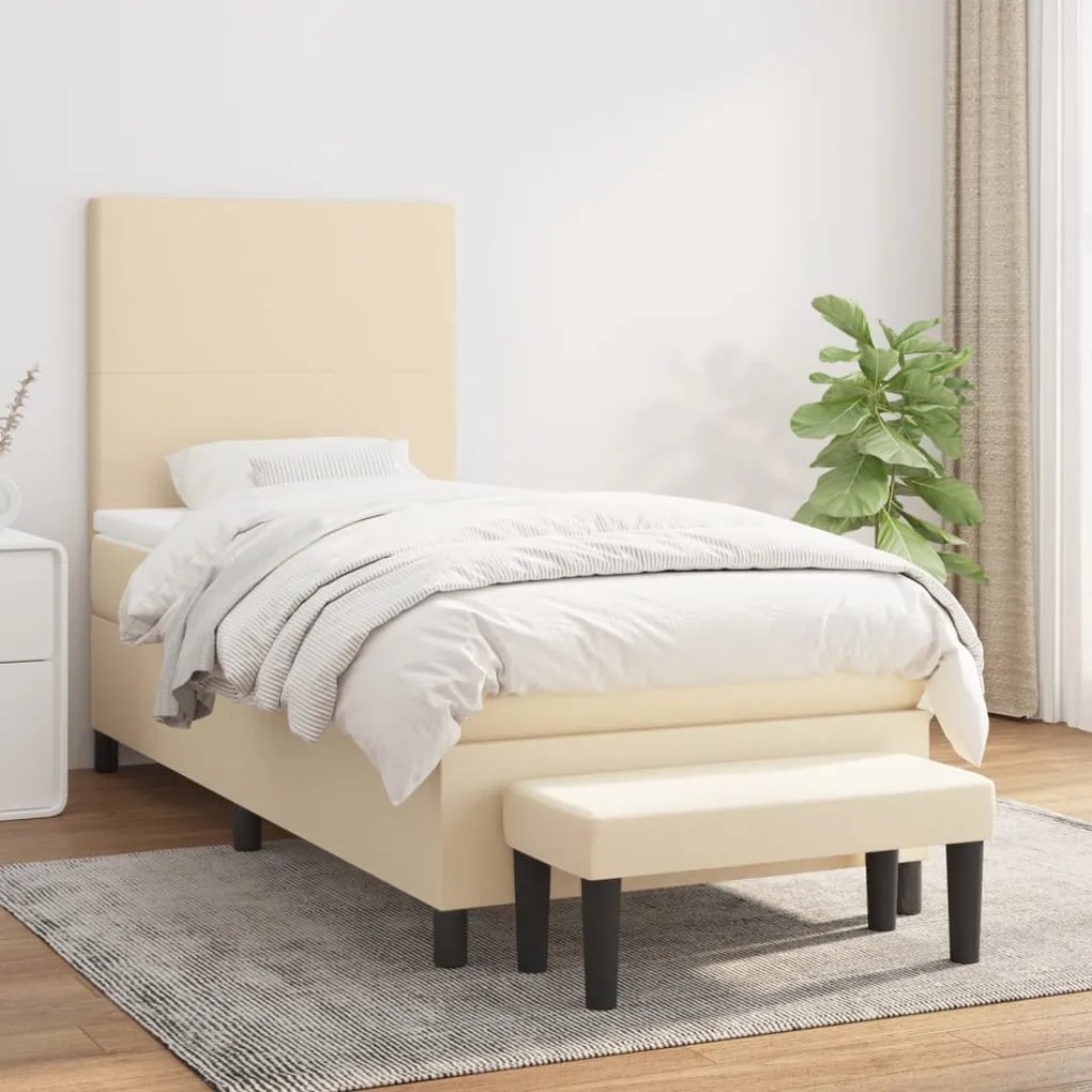 vidaXL Κρεβάτι Boxspring με Στρώμα Κρεμ 90x200 εκ.Υφασμάτινο