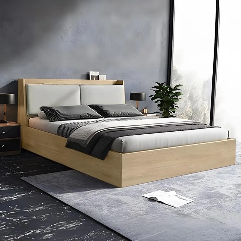 Κρεβάτι Akvare διπλό mdf σε φυσική απόχρωση 150x200εκ 156x215.3x98 εκ.