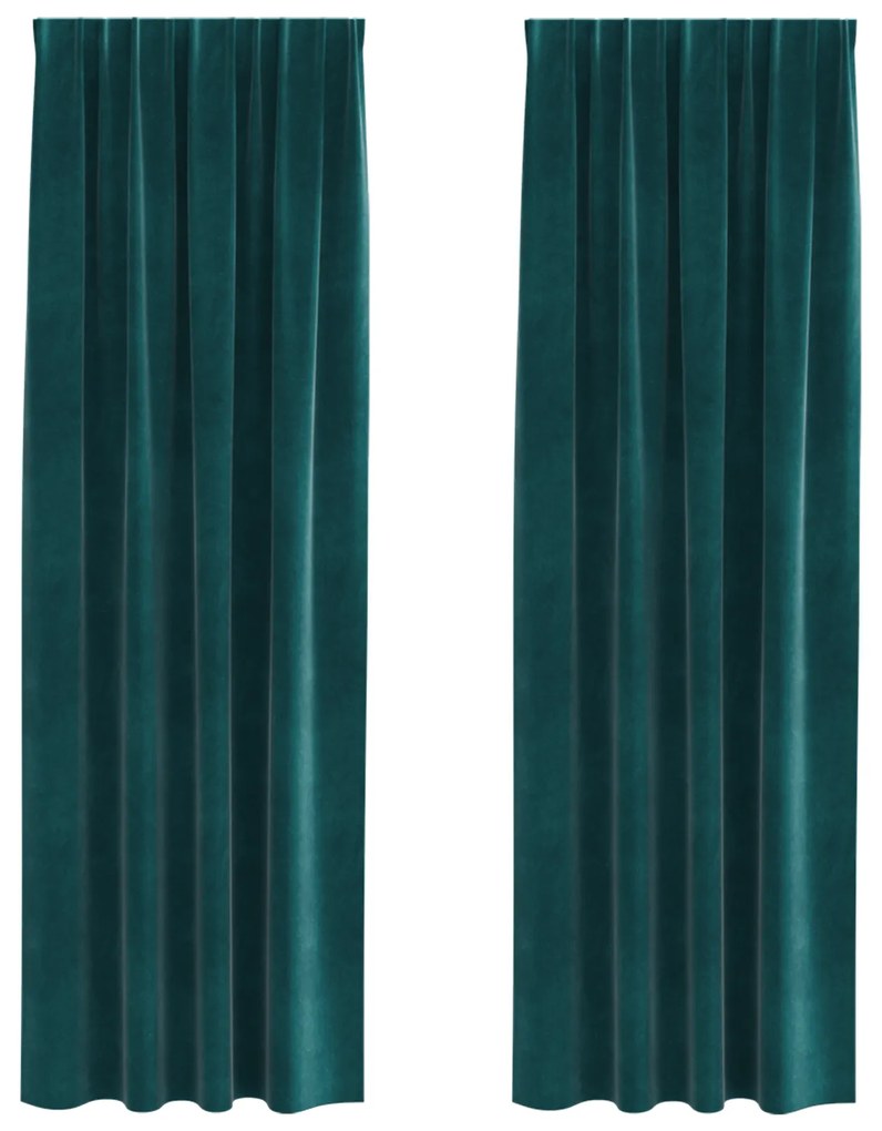 vidaXL Curtains blackout  με κορδέλα 2 τεμ Σκούρο Πράσινο Βελούδο
