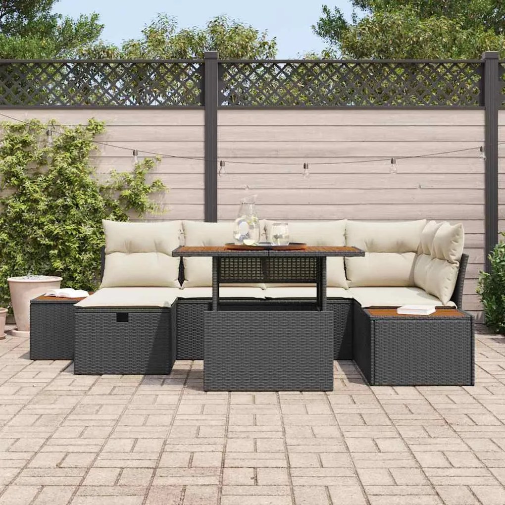 vidaXL Σετ Καναπέ Κήπου με μαξιλάρι 7 pcs Μαύρο Πολυ ράταν