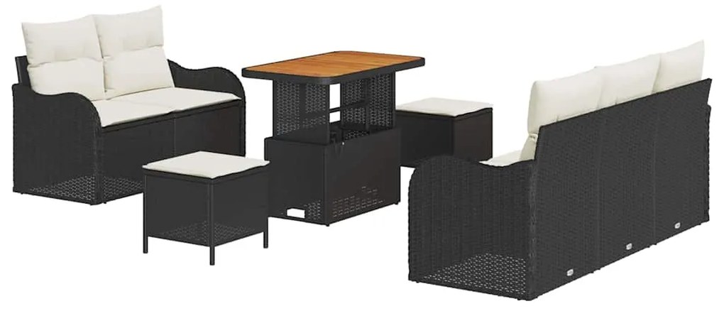 vidaXL Σετ Καναπέ Κήπου Ρυθμιζόμενο ύψος 8 pcs Μαύρο συνθετικό ρατάν