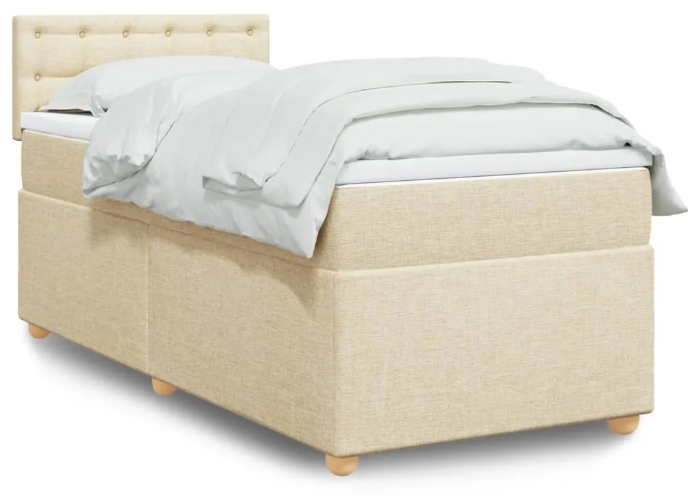 vidaXL Κρεβάτι Boxspring με Στρώμα Κρεμ 90x200 εκ.Υφασμάτινο