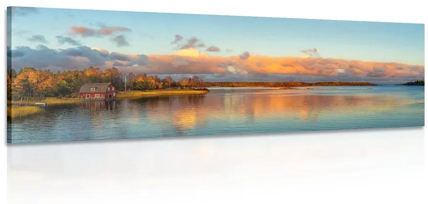 Εικόνα ηλιοβασίλεμα πάνω από τη λίμνη - 150x50