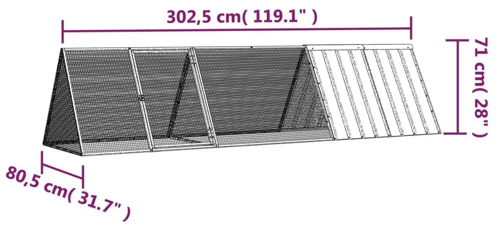 vidaXL Κλουβί Κουνελιών Γκρι 302,5x80,5x71 εκ. Γαλβανισμένος Χάλυβας