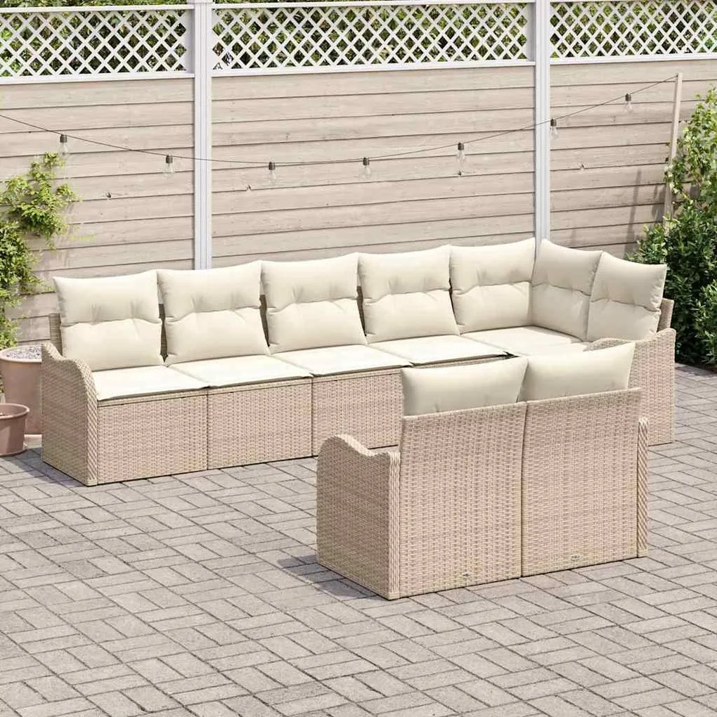 vidaXL Σετ Καναπέ Κήπου με μαξιλάρι 8 pcs Μπεζ Πολυ ράταν