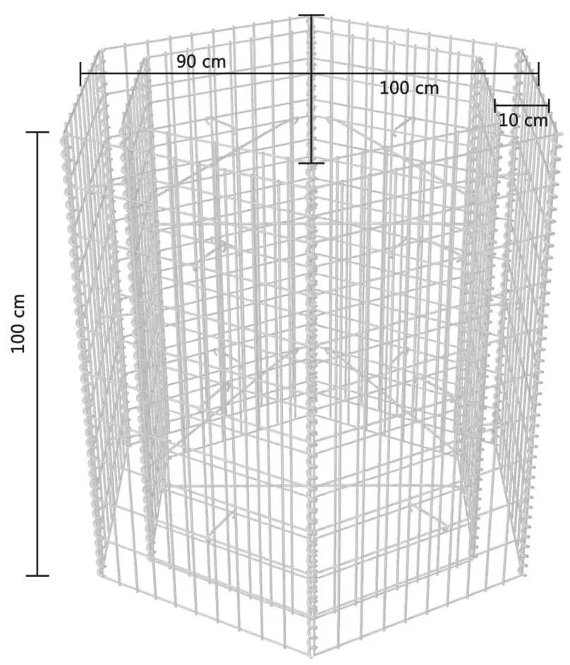 Συρματοκιβώτιο - Γλάστρα Υπερυψωμένη Εξάγωνη 100 x 90 x 100 εκ. - Ασήμι