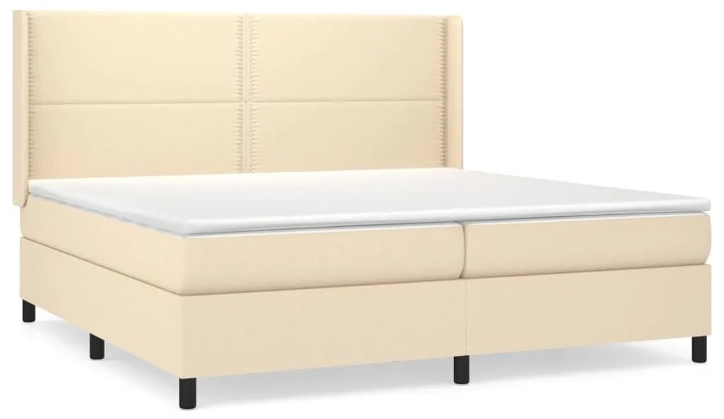 Κρεβάτι Boxspring με Στρώμα Κρεμ 200x200 εκ. Υφασμάτινο - Κρεμ