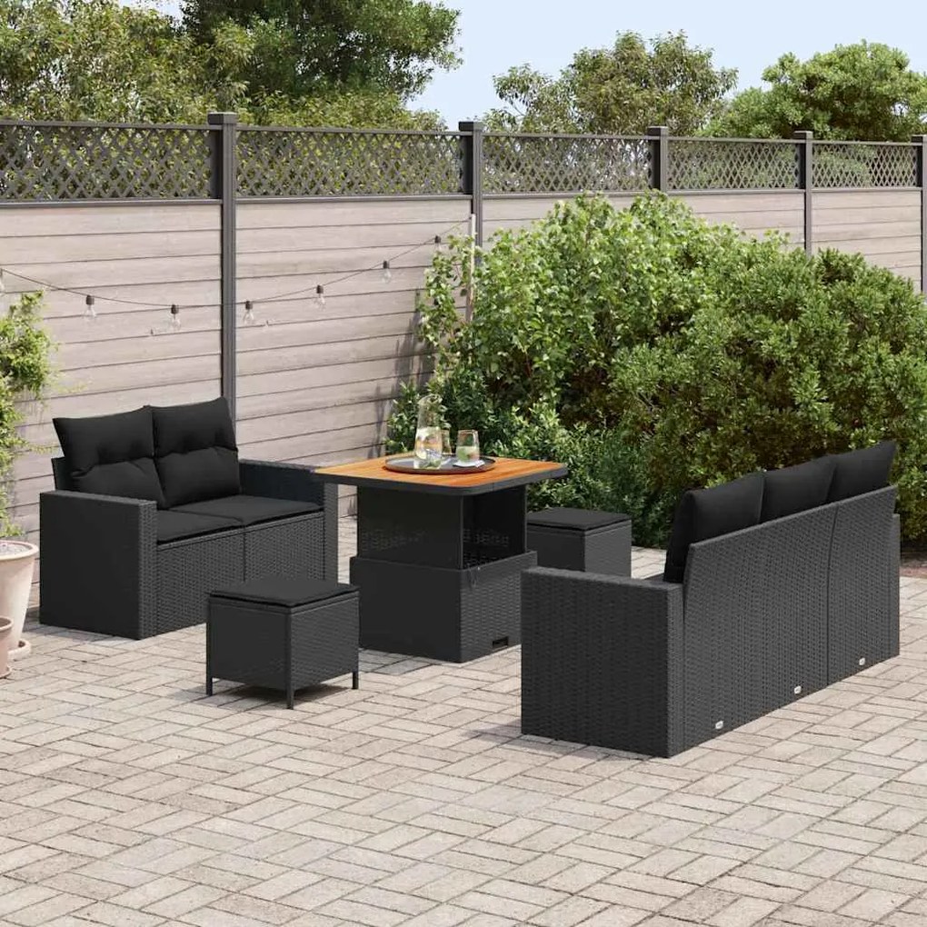 vidaXL Σετ Καναπέ Κήπου Ρυθμιζόμενο ύψος 8 pcs Μαύρο συνθετικό ρατάν