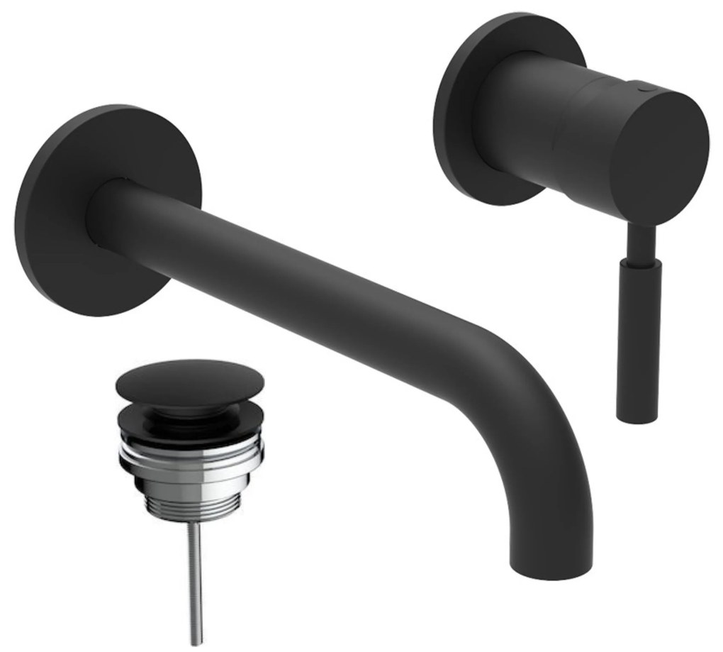 La Torre New Tech Black Matt Μπαταρία Νιπτήρος Εντοιχισμού 2 Οπών+Βαλβίδα clic-clac 12208-400 R0338-400