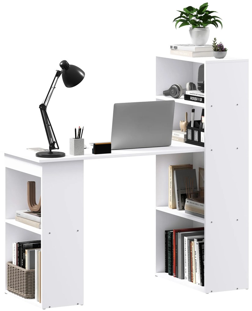 Γραφείο γραφείου επιτραπέζιο υπολογιστή, 2 ράφια, 5 ράφια, 120 cm x 55 cm x 120 cm, Λευκό
