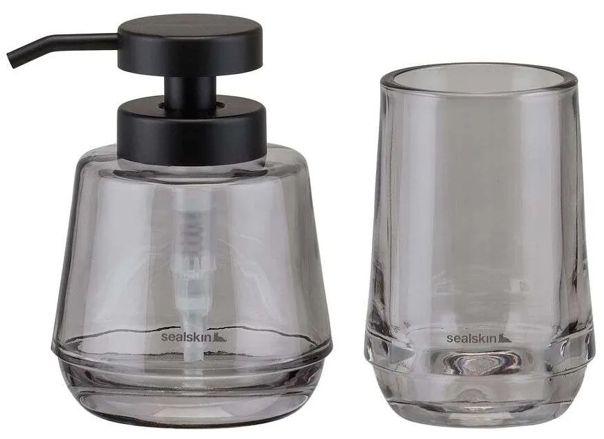 Mood grey set δοχείο κρεμοσάπουνου 380 ml & ποτήρι οδοντόβουρτσας Sealskin