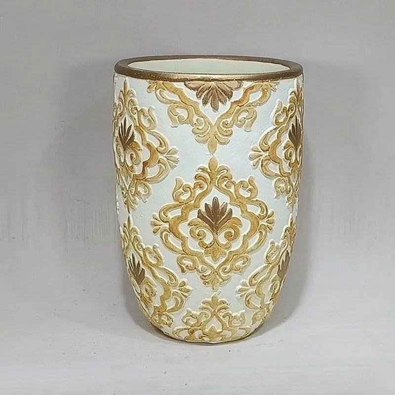 Βάζο Τσιμεντένιο 752-18048 15.5x15.5x23cm Creame-Gold Estheti Home Τσιμέντο