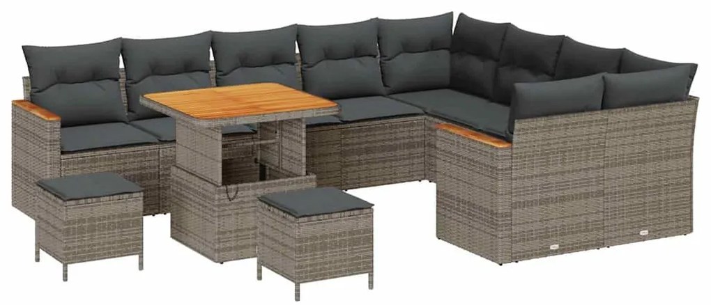 vidaXL Σετ Καναπέ Κήπου με μαξιλάρι 12 pcs Γκρι Πολυ ράταν