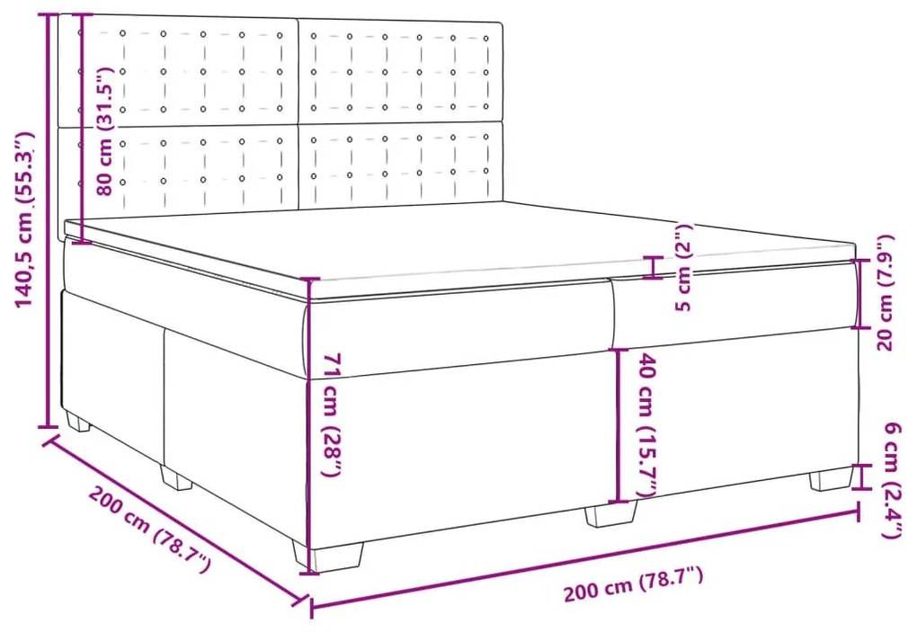 Κρεβάτι Boxspring με Στρώμα Σκούρο Γκρι 200x200 εκ. Βελούδινο - Γκρι