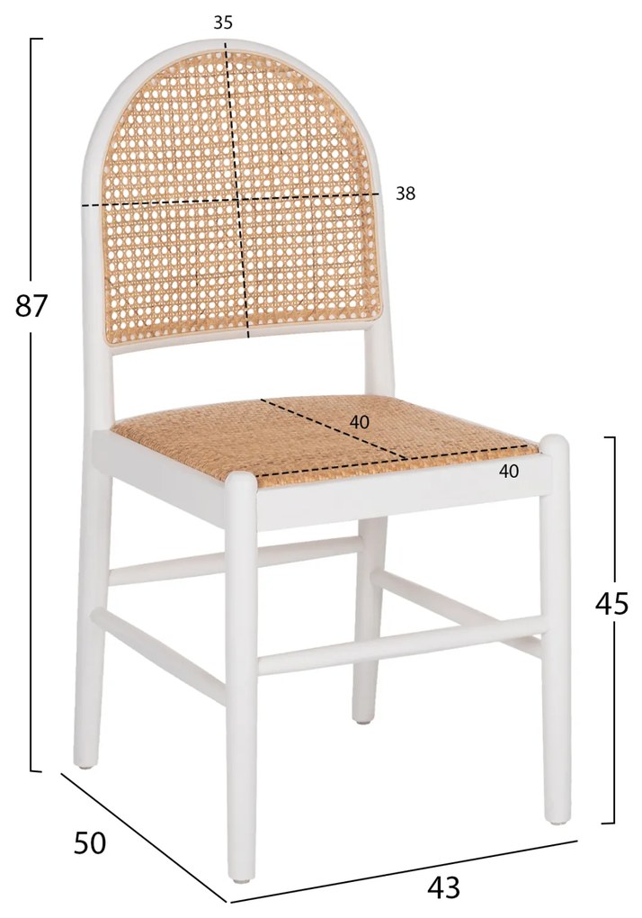 Καρέκλα Από Οξιά Σε Λευκό-Rattan Μπεζ 43x50x87Yεκ.