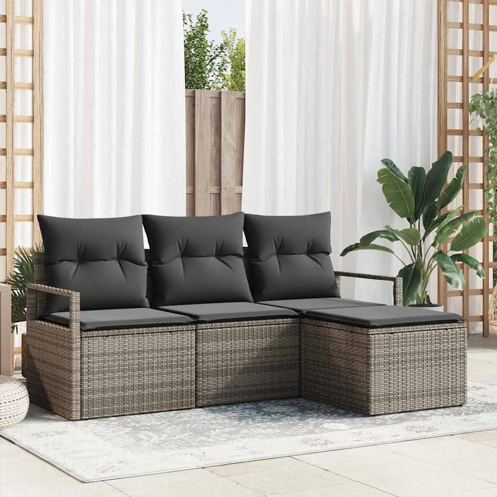 vidaXL Σετ Καναπέ Κήπου 4 pcs Γκρι Πολυ rattan, βαμμένο ατσάλι