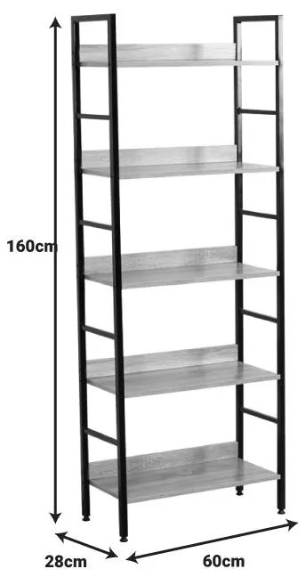 Βιβλιοθήκη Elbo φυσικό-μαύρο μέταλλο 60x28x160εκ 60x28x160 εκ.