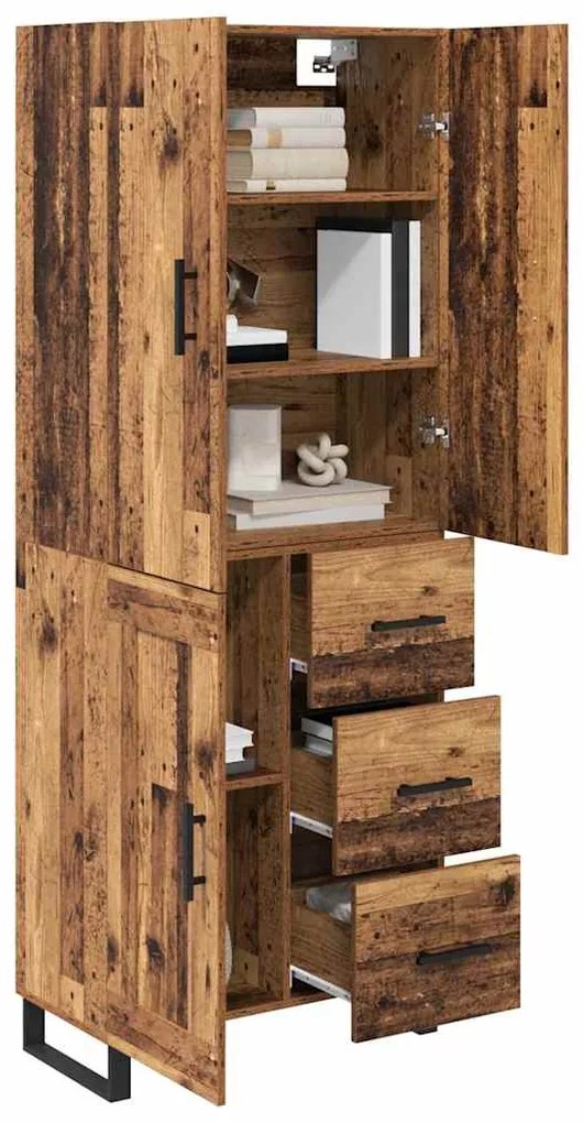 vidaXL Highboard με συρτάρι 2 pcs Παλιό Ξύλο Σύνθετο Ξύλο και Γυαλί