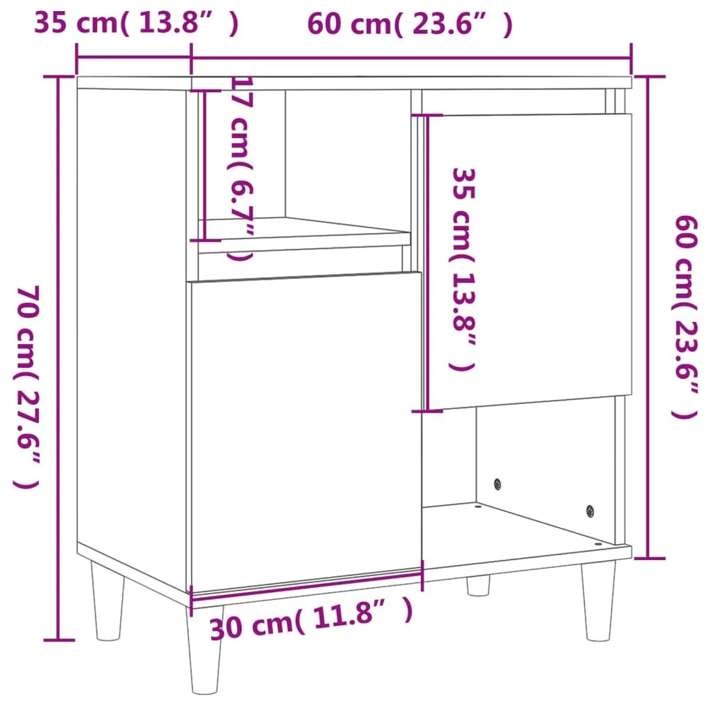 Ντουλάπια 3 τεμ. Γκρι Σκυροδέματος 60x35x70 εκ. Επεξεργ. Ξύλο - Γκρι