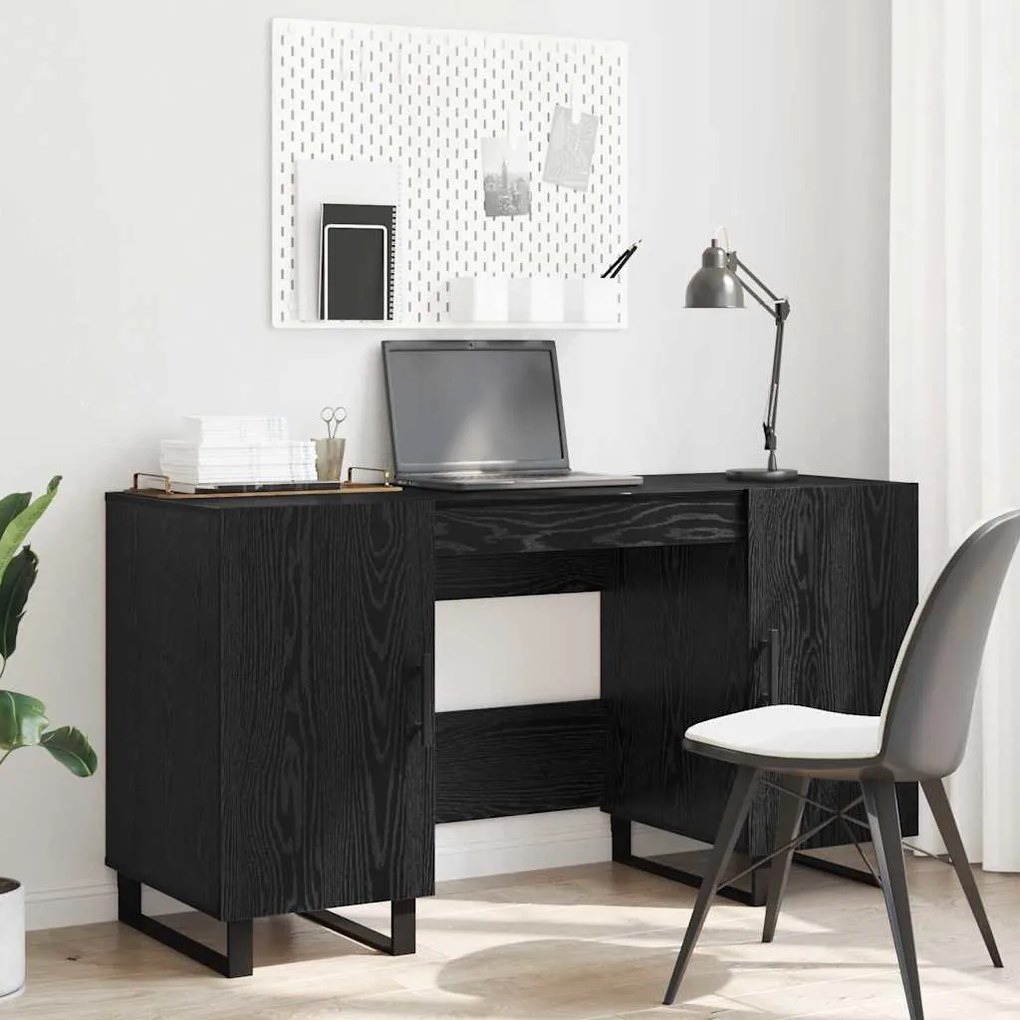 vidaXL Γραφείο με ράφι Μαύρη δρυς 140 x 50 x 75 εκ. Επεξεργασμένο ξύλο