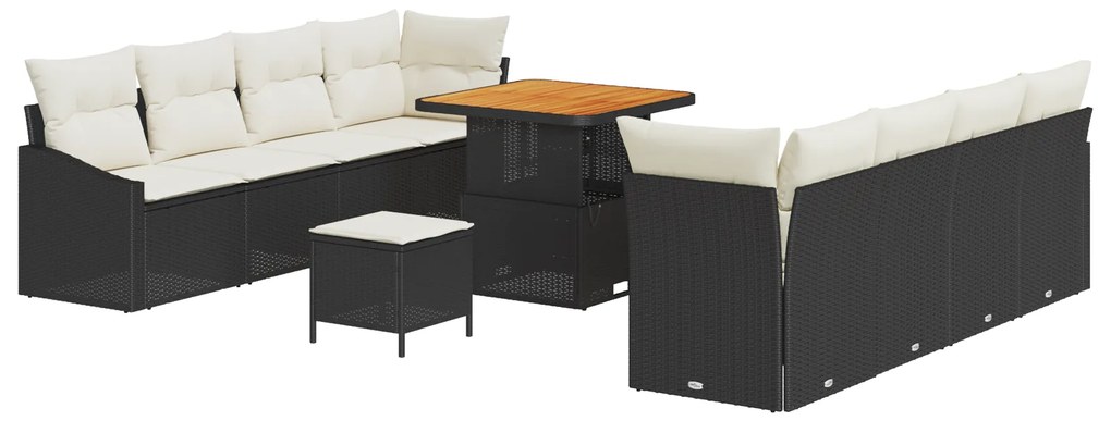 vidaXL 11 Τεμαχίων Σετ Καναπέ Κήπου με Μαξιλάρια Μαύρος Πολυ Ρατάν Ακακία