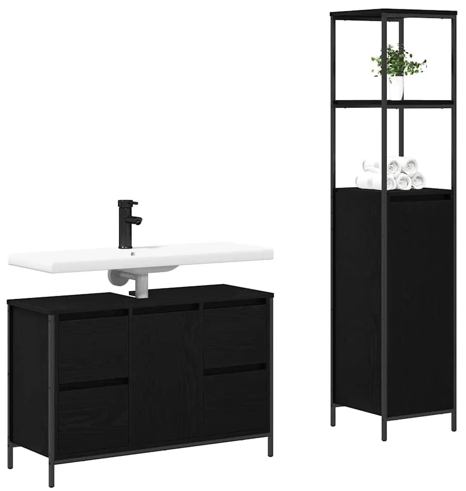 vidaXL Σετ Επίπλων Μπάνιου με ράφι 2 pcs Μαύρη δρυς 36 x 35 x 165 εκ