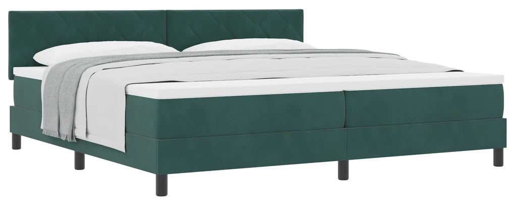 vidaXL Κρεβάτι Box Spring με Στρώμα Σκούρο Πράσινο 200x200 εκ Βελούδο