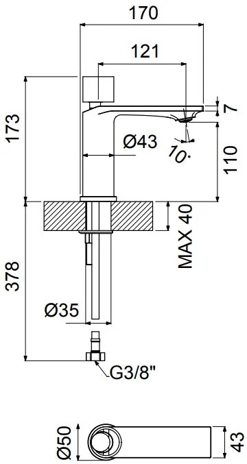 Μπαταρία νιπτήρα με βαλβίδα Clic Clac Halo Vicario-Inox