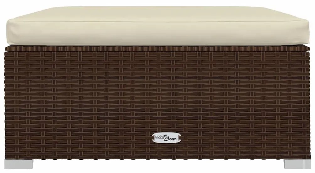 vidaXL Υποπόδιο Κήπου Καφέ από Συνθετικό 70x70x30 εκ Ρατάν με Μαξιλάρι