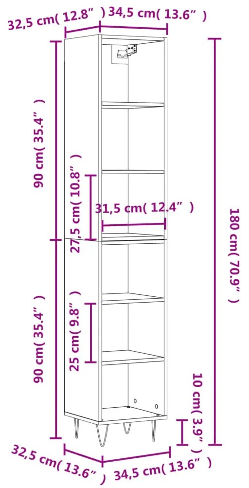 Ντουλάπι Καπνιστή δρυς 34,5 x 32,5 x 180 εκ. Επεξεργασμένο ξύλο - Καφέ