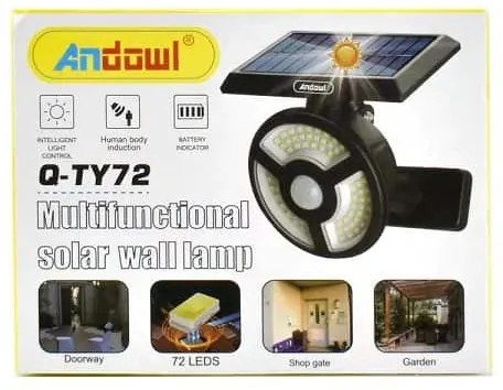 Επιτοίχιο ηλιακό φωτιστικό 72 LED IP65 Andowl Q-TY72 – Μαύρο