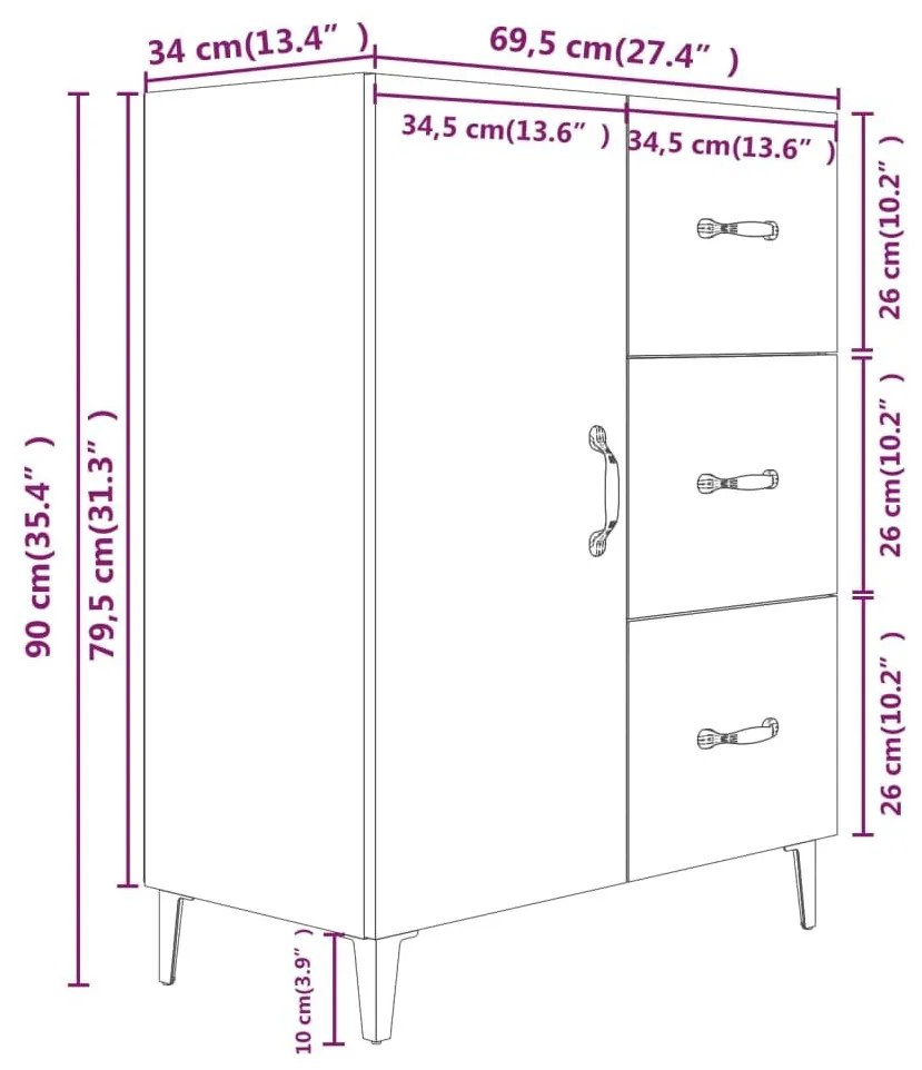 Ντουλάπι Λευκό 69,5 x 34 x 90 εκ. από Επεξεργασμένο Ξύλο - Λευκό