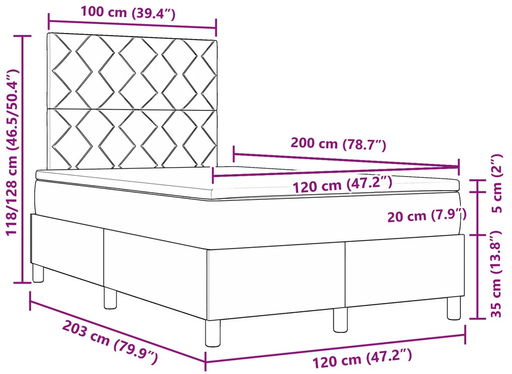 vidaXL Κρεβάτι με Ελατήριο  Μαύρο 120x200 εκ. Ύφασμα