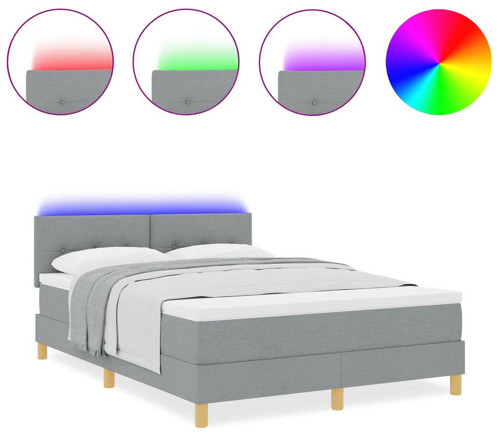 vidaXL Κρεβάτι με κουτί ελατηρίων και στρώμα & LED Ανοιχτό γκρι 140x200 εκ. Υφασμάτινο