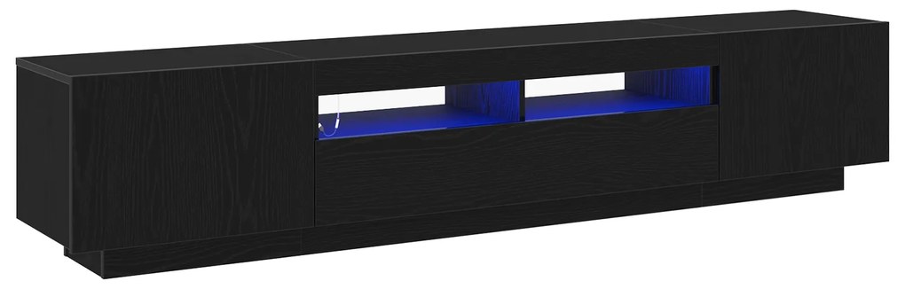 vidaXL Τηλεοπτική ντουλάπα με LED Φώτα Μαύρη Δρυς 200x35x40 εκ Επεξεργασμένο ξύλο
