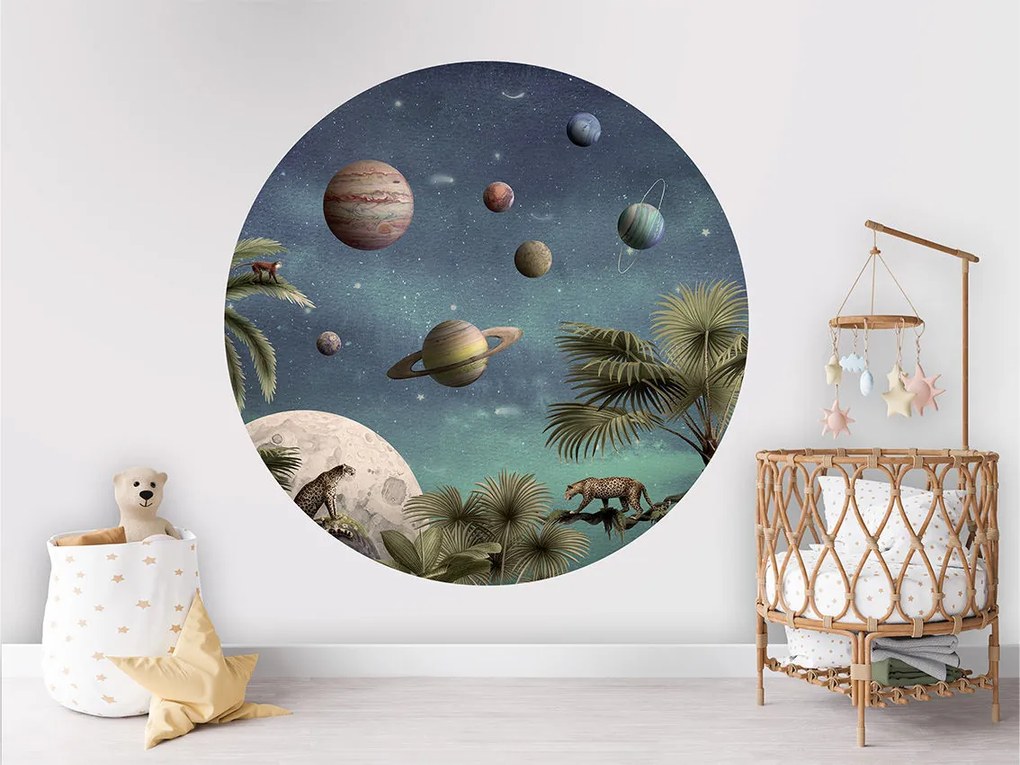 Pretty Planets Ταπετσαρια Τοιχου Σκουρο Μπλε Στρογγυλη 80cm