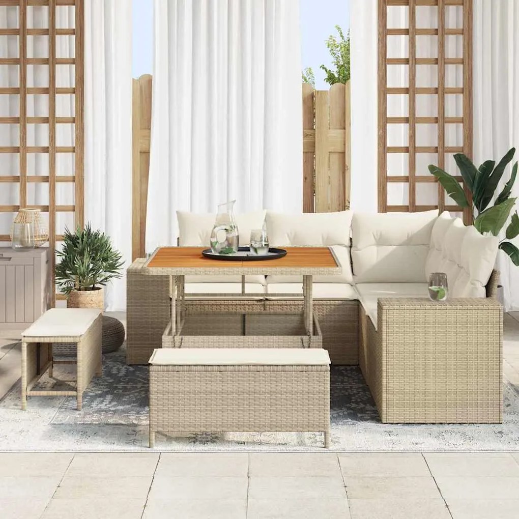 vidaXL Σετ Καναπέ Κήπου 8 pcs Μπεζ συνθετικό ρατάν