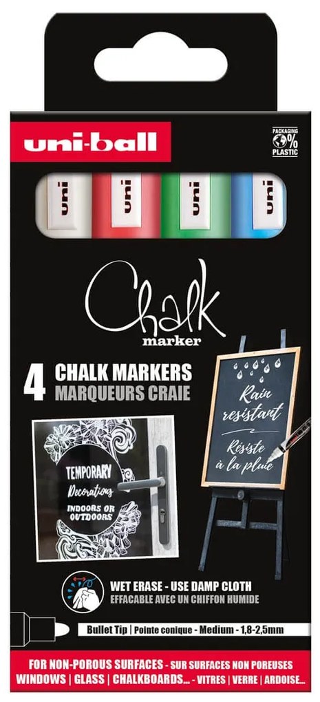 Μαρκαδόροι Υγρής Κιμωλίας PWE-5M Uni-Ball με πάχος μύτης 1.8-2.5 mm - 4 τεμάχια