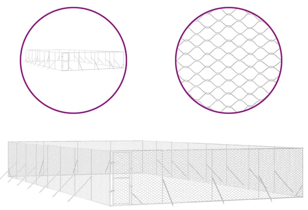 vidaXL Κλουβί Σκύλου Εξωτερ. Χώρου Ασημί 8x16x2 μ. από Γαλβαν. Ατσάλι