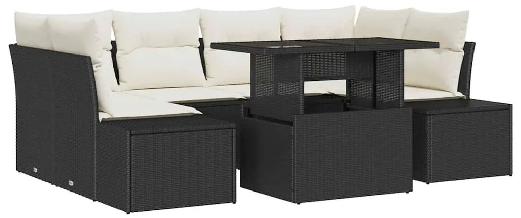 vidaXL Σετ Καναπέ Κήπου 7 pcs Μαύρο και κρεμ 100 x 55 x 73 εκ