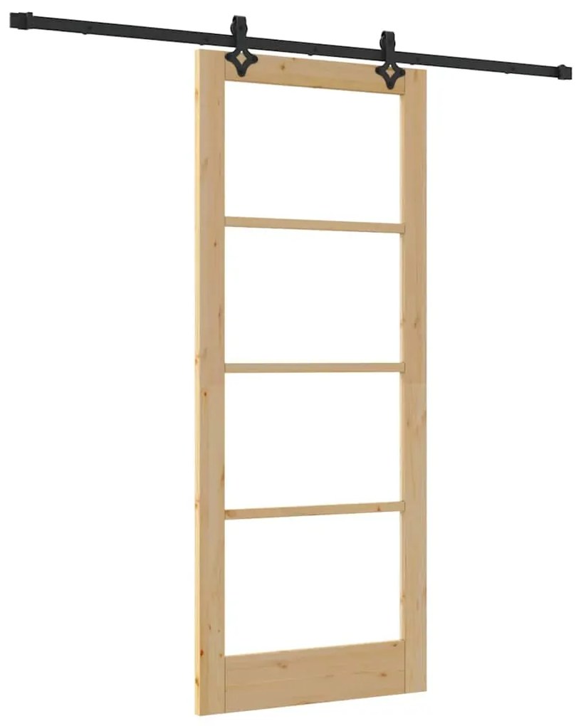 vidaXL Συρόμενη Πόρτα Χειροκίνητος Καφέ 86 x 211 cm Ξύλο και μέταλλο