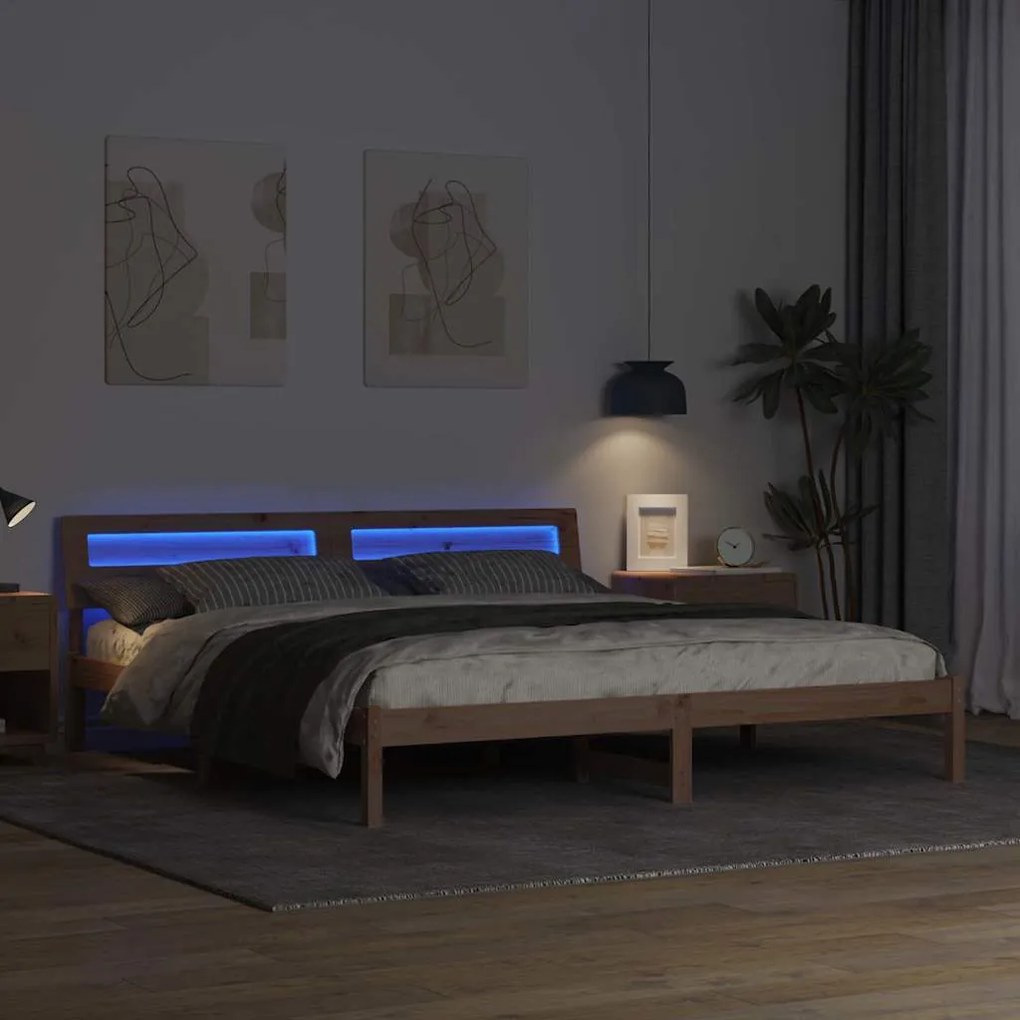 vidaXL Σκελετός Κρεβατιού με φώτα λωρίδας LED Καφέ 200 x 200 cm