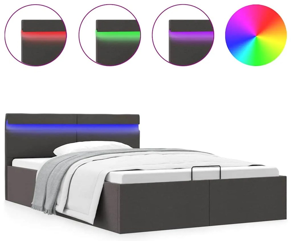 vidaXL Πλαίσιο Κρεβατιού με Αποθ. Χώρο/LED Σκ. Γκρι 140x200 εκ. Ύφασμα