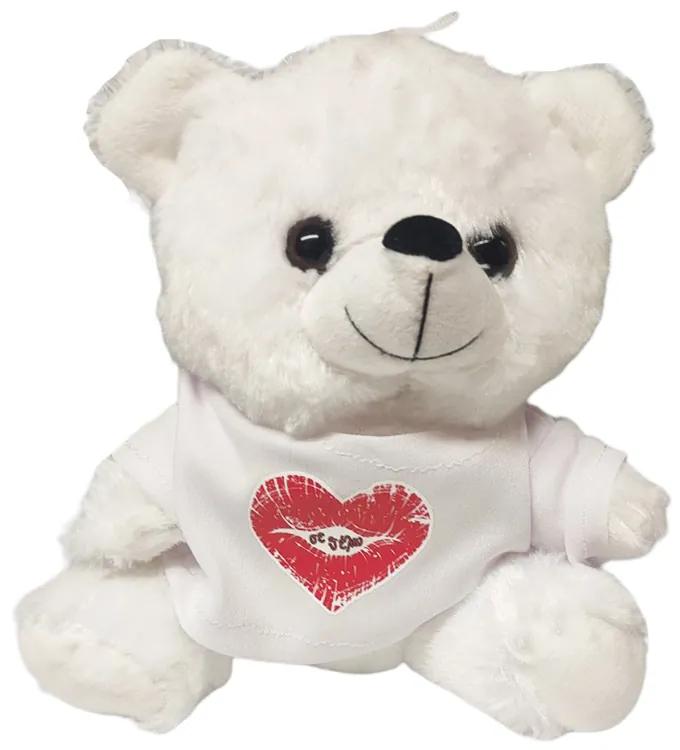 Αρκουδάκι Ασπρο με μπλουζάκι Λευκό και καρδιά χείλη Σε θέλω  23cm