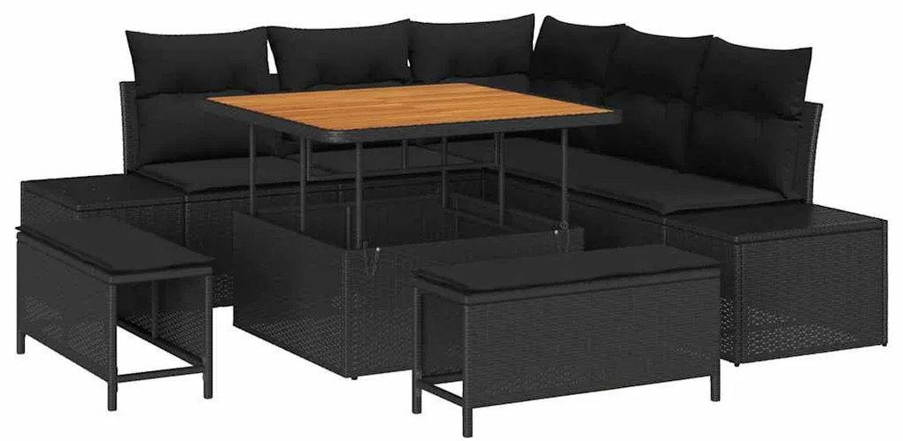 vidaXL Σετ Καναπέ Κήπου με μαξιλάρι 8 pcs Μαύρο Πολυ ράταν