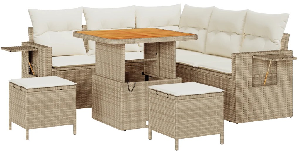 vidaXL Set καναπέ κήπου 8 τεμαχίων από τη με μπεζ μαξιλάρια, πολυρατάν ακακίας.