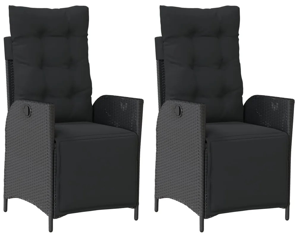vidaXL Καρέκλες Κήπου Ανακλινόμενες 2 τεμ Μαύρο Συνθ. Ρατάν &amp; Υποπόδιο