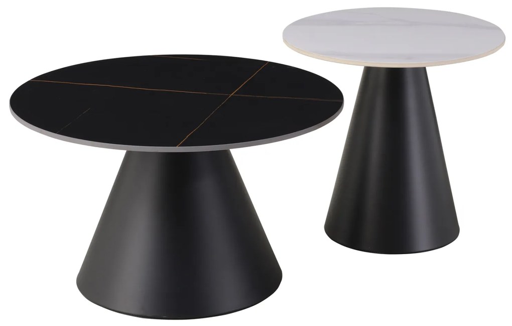 ΤΡΑΠΕΖΙΑ ΣΑΛΟΝΙΟΥ RIDGE HM18266.10 ΚΕΡΑΜΙΚΑ TOP ΜΕ ΟΨΗ ΜΑΥΡΟΥ-ΛΕΥΚΟΥ ΜΑΡΜΑΡΟΥ Φ50εκ &amp; Φ70εκ
