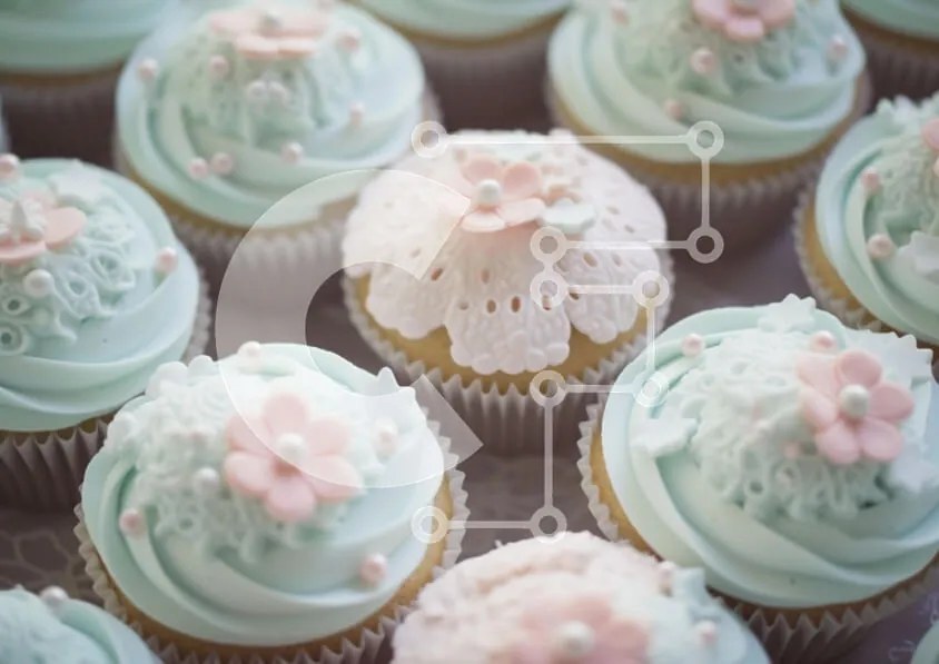 Intra Συλλεκτικό Ξύλινο Παζλ Plywood  4mm - Διακοσμημένα Cupcakes με Mint Green Frosting και Floral Toppings Σε Ξύλινο Κουτί - Διαστάσεις: 10x10 cm – 25 κομμάτια