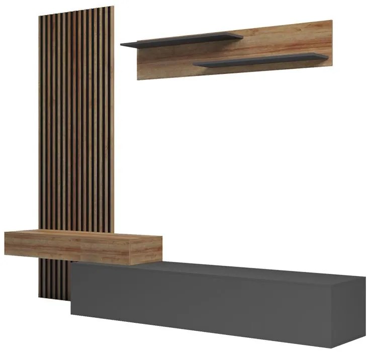 Σύνθετο σαλονιού Litende σε ανθρακί-oak απόχρωση 249.4x42.2x199.5εκ 249.4x42.2x199.5 εκ.